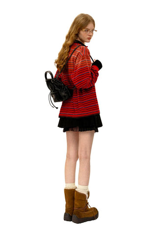 [Moromoro2] Layered Striped Polo Shirt