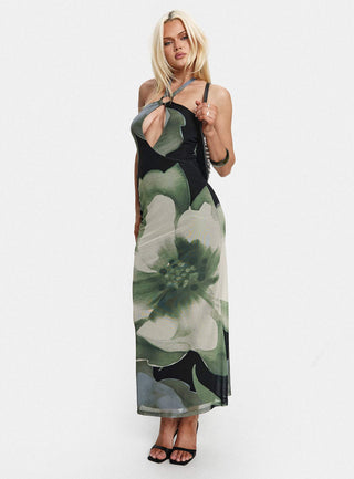 Zelle Halter Cut Out Maxi Dress Blue Multi