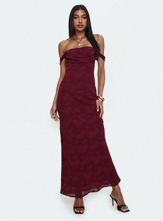 Azura Off The Shoulder Maxi Dress Burgundy