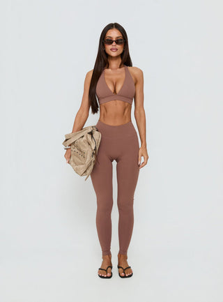 In Motion Active Plunge Halter Crop Top Clay