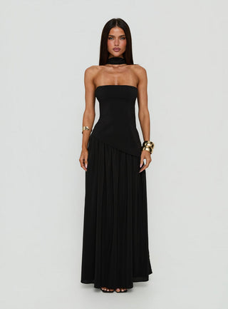 Odela Strapless Drop Waist Maxi Dress Black