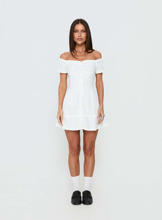 Zoela Off Shoulder Ruffle Mini Dress White