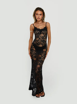 Rorah Sheer Lace Maxi Dress Black