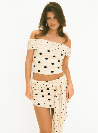 Porzia Wrap Detail Mini Skirt Cream  Polka Dot