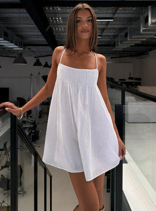 Stick With Me Tie Back Babydoll Mini Dress White