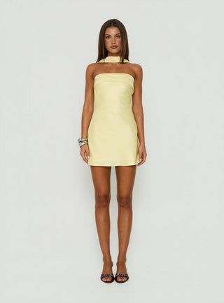 Declynne Strapless Scarf Detail Mini Dress Chartreuse
