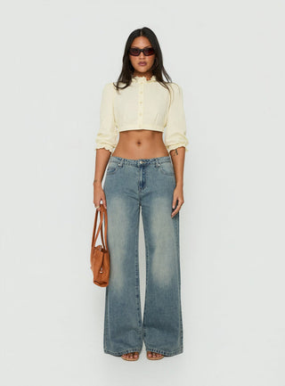 Karlos Low Rise Cinched Baggy Jeans Vintage Mid Blue Wash