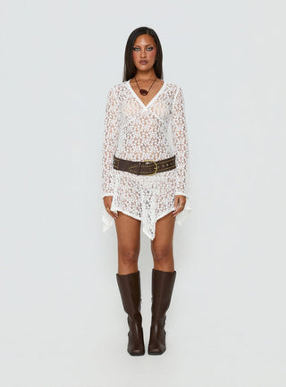 Somanie Long Sleeve Lace Mini Dress White