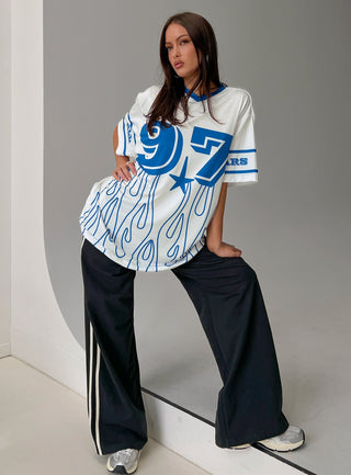 97 Sportstar Oversized Jersey Graphic Top White  Blue