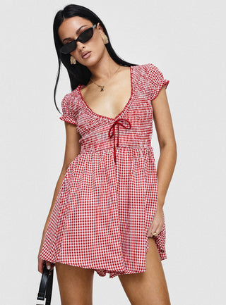 Wescott Gingham Playsuit Red  White