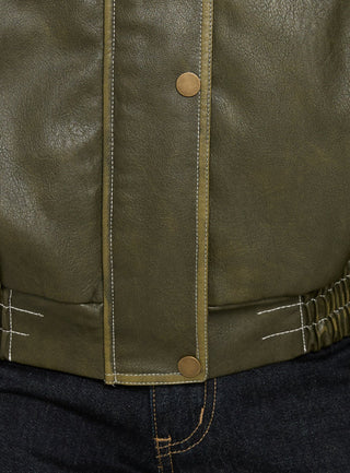 Jaxton Faux Leather Bomber Jacket Olive