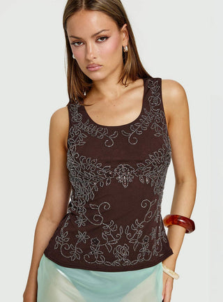 Spend The Night Embroidered Tank Top Chocolate Brown
