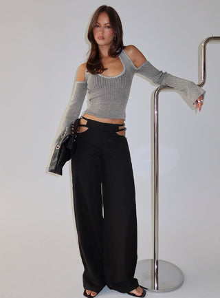 Novelia Halter Long Sleeve Top Black  Grey