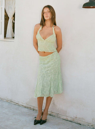 Aspyn Embroidered Midi Skirt Sage Green