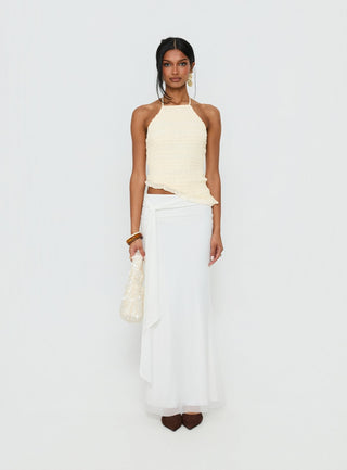 Stairway To Heaven Shirred Asymmetrical Halter Top Cream