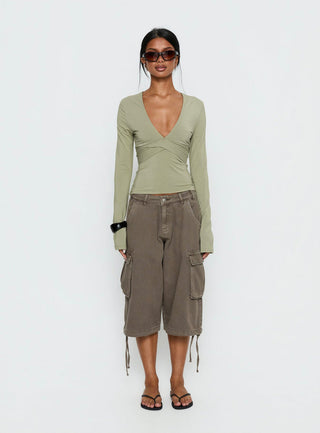 Madelon Long Sleeve Wrap Top Sage
