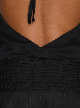 Rozario Chiffon Halter Mini Dress Black  Silver
