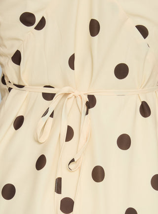 Nellie Mini Dress Lemon  Brown Polka Dot