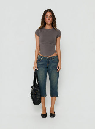 Ceilea Ultra Low Rise Denim Capri Pants Dirty Blue