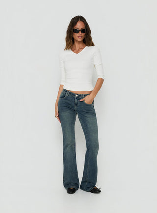 Clynee Ultra Low Rise Bootleg Jeans Dirty Blue