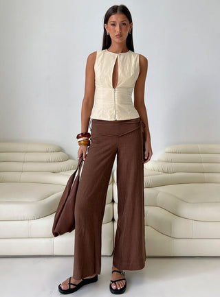 Silver Moon Linen Blend Tie Pants Brown Petite