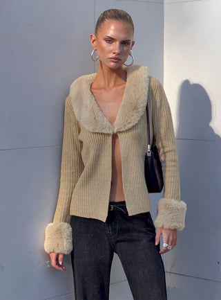 Gisele Faux Fur Trim Long Sleeve Sand