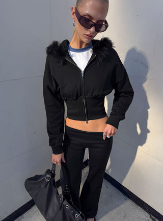 Ramonda Faux Fur Hooded Jumper Black
