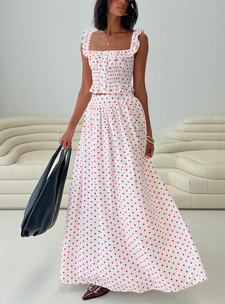 Valerio Maxi Skirt White  Red