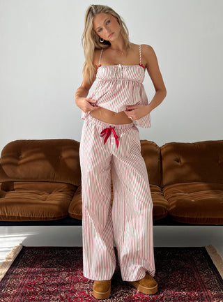 Chill Club Sleep Relaxed Pants Red  White Stripe