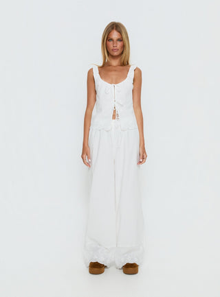 Kissed Chaos Broderie Anglais Tie Waist Pants White