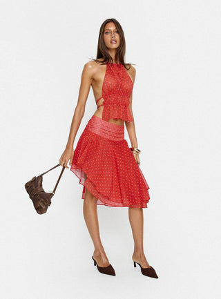 Legacy Midi Skirt Tomato Polka