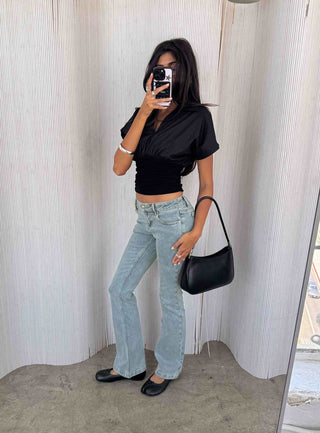 Chalia Ruched Collared Top Black