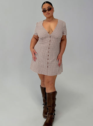 Loveliness Playsuit Brown Check Curve