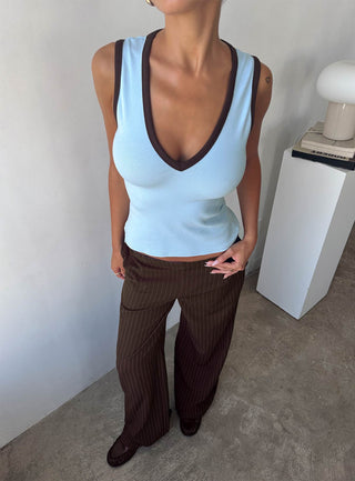 Baseline V Neck Rib Tank Top Blue  Brown
