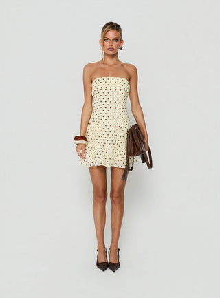 Dalona Strapless Drop Waist Mini Dress Yellow Polka Dot