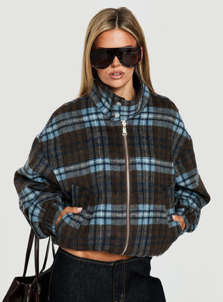 Ellissa Bomber Jacket Blue Check