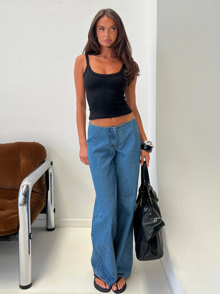 Hereos Mid Rise Baggy Leg Jeans Bright Blue Wash