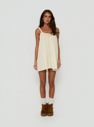 Nattalie Babydoll Sleep Mini Dress Cream Polka Dot