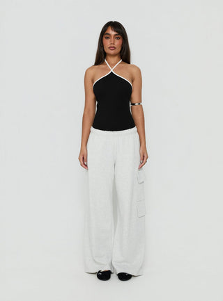 Azara Contrast Arrowneck Bodysuit Black / White
