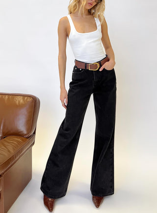 Maple Mid Rise Flare Washed Black