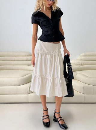 Cascades Low Rise Midi Skirt Beige  White Stripe