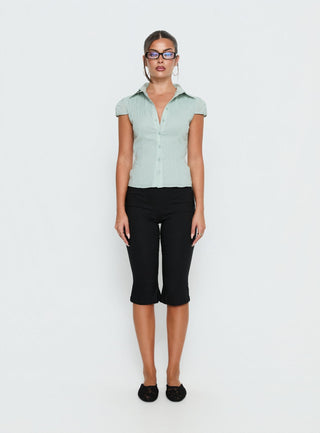 Adulation Ruched Detail Short Sleeve Shirt Green