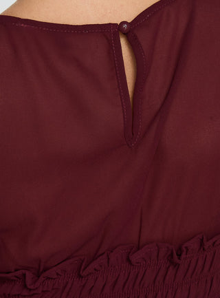 Fever Kiss Chiffon Ruched Top Wine
