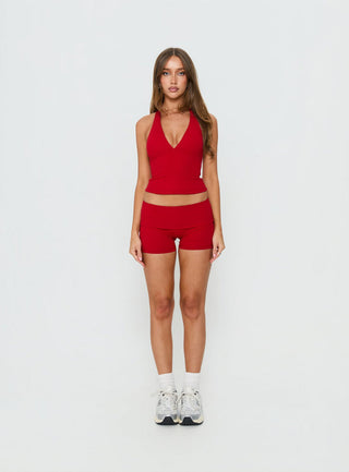 Peak Foldover Micro Shorts Red