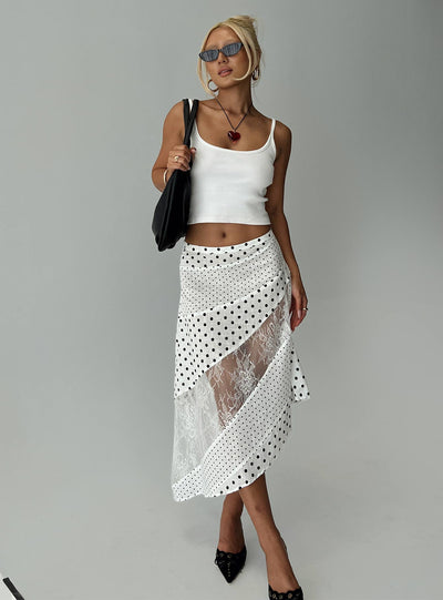 Rennar Maxi Skirt White  Polka Dot Petite