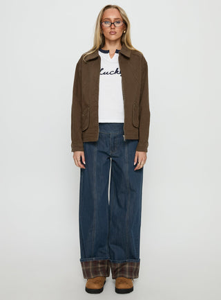 Nikoletta Foldover Jeans Dark Wash  Check