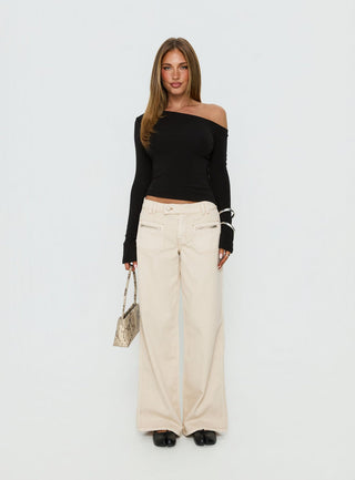 Lifetimes Mid Rise Wide Leg Cargo Jeans Cream