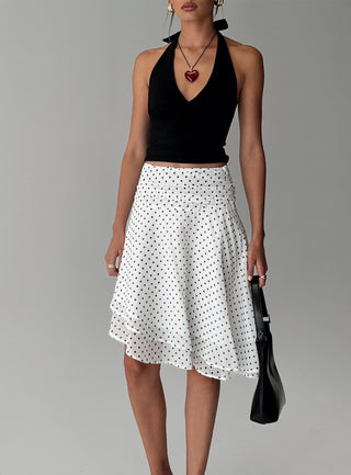 Evanescence Asymmetrical Midi Skirt White  Polka Dot