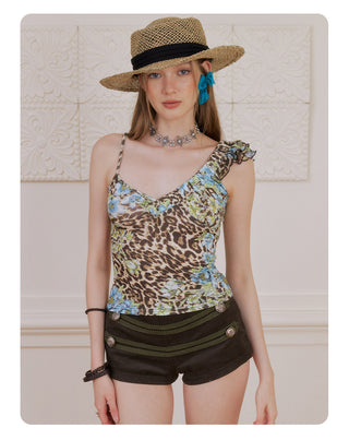 [NECY] American Blue Leopard Unbalanced Tank Top