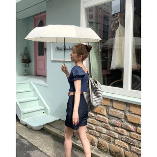 Denim puff blouse